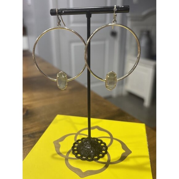 Kendra Scott Elora Gold Statement Earrings In Gold With Gray Cats Eye Stone - Picture 1 of 5